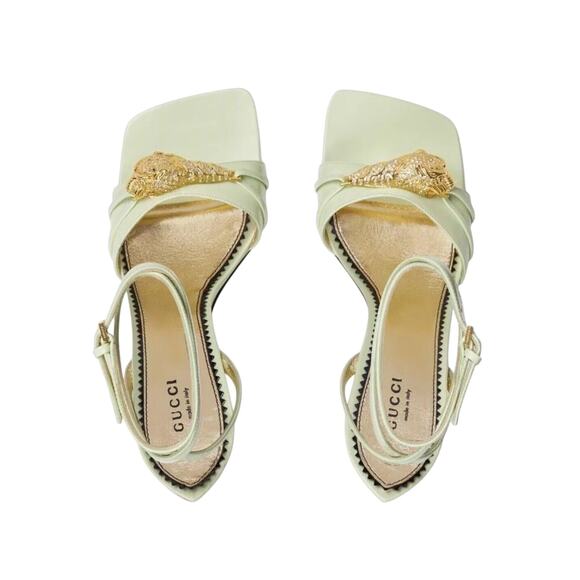 Gucci 37/ US 7 Two-Toned Dora Embellished Crystal Wedge Green Sandals NIB $1,250 - Picture 2 of 13